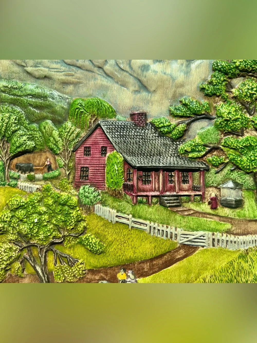 Vintage 1976 Hershey Mold Spring Farm Relief Ceramic Wall Plaque Country Art